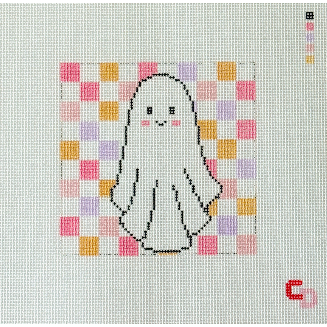 Cotswold Co Designs | Retro Checkered Ghost Halloween Needlepoint Canvas