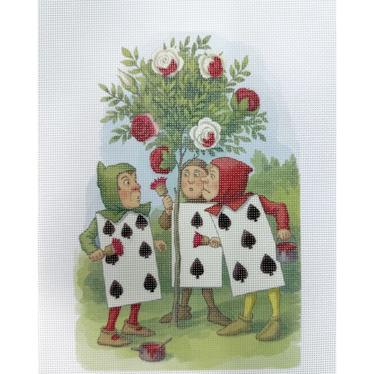 Ciao Bella Needlepoint Designs | Alice in Wonderland - Painting the Roses Red Needlepoint Canvas