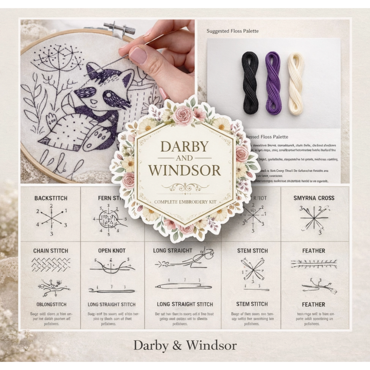 Darby and Windsor | Little Black Cat Embroidery Kit