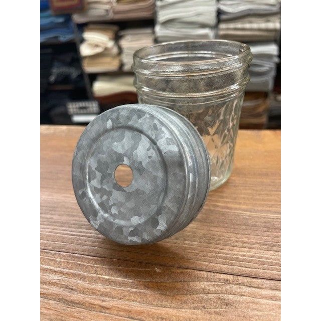 Single Hole Galvanized Tin Metal Mason Jar Lid & Jar Hobby House