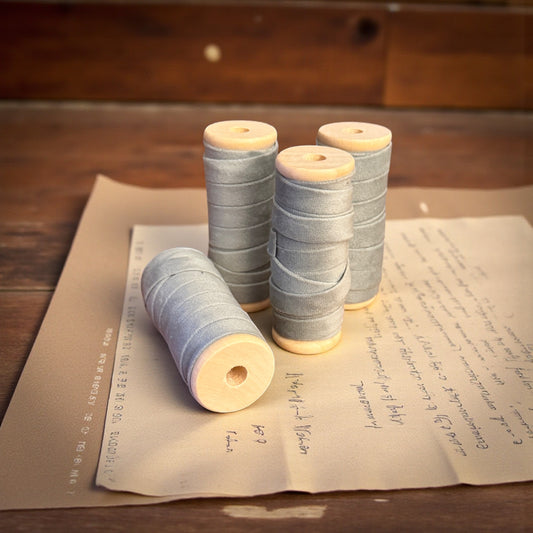 Vintage Ribbons | 3/8" Velvet Ribbon on Wooden Spool - Sky Blue