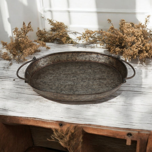 Antique Metal Tray with Handles