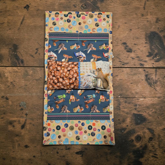 Designed by Cheri | Arm Rest Stitching Caddy Featuring Secret Life of Squirrels IV Fabrics