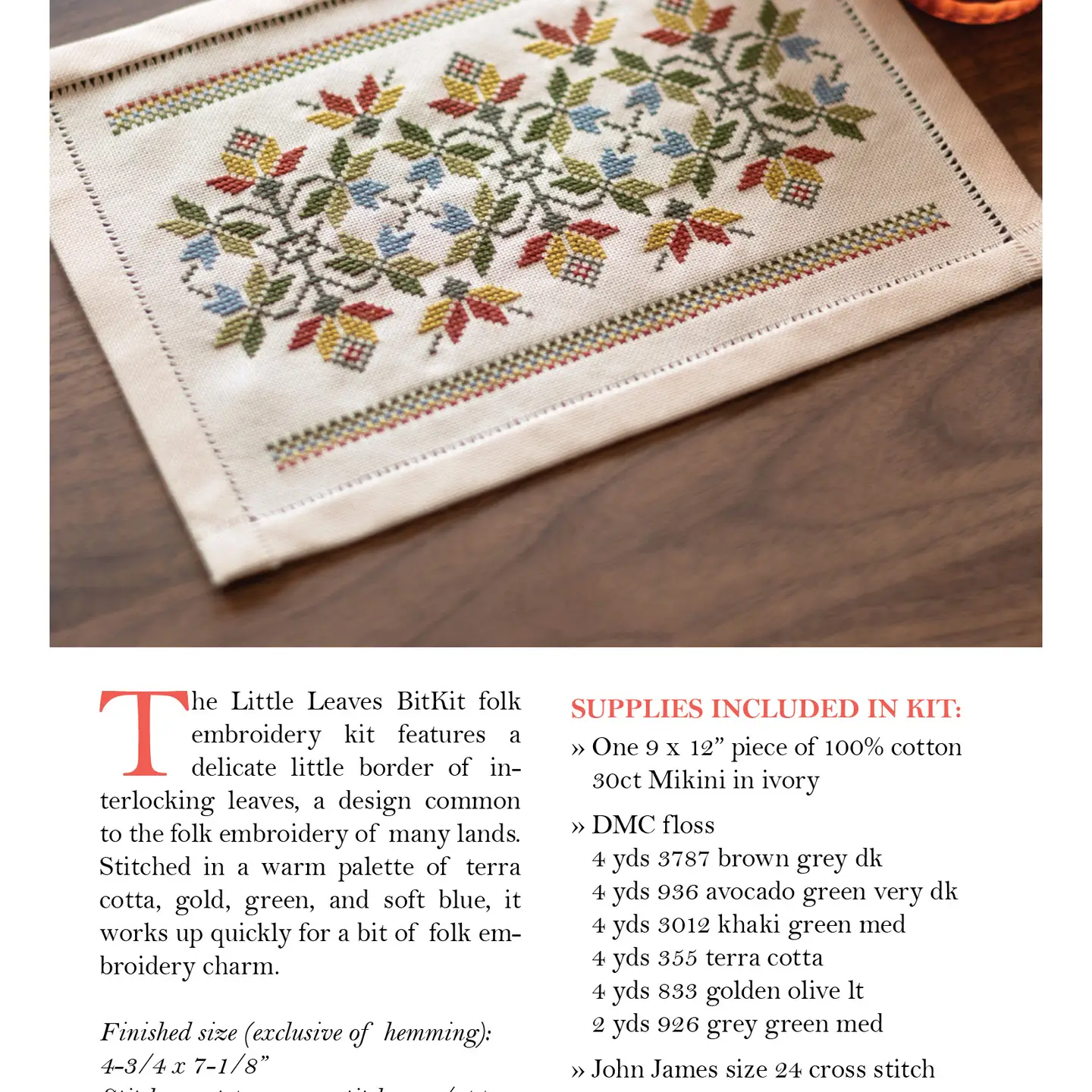 Avlea Folk Embroidery | Bitkit Little Leaves Cross Stitch Kit