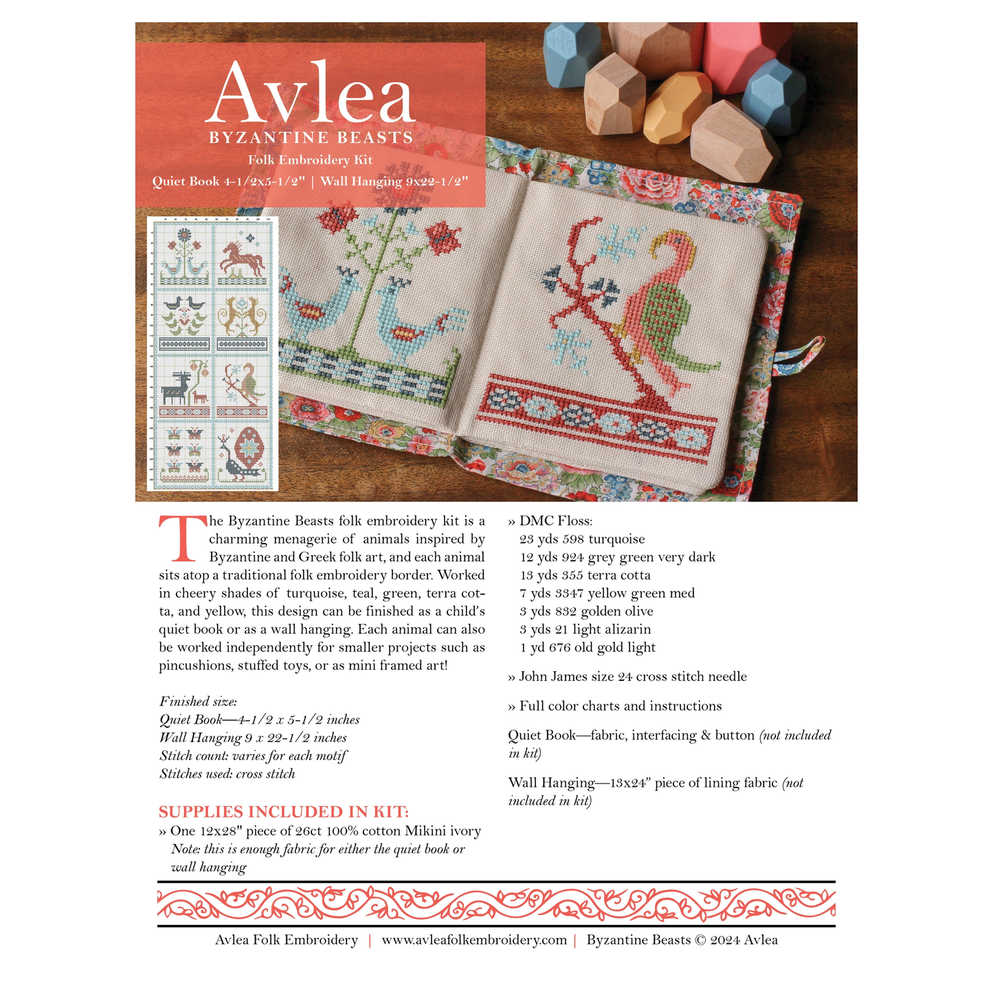 Avlea Folk Embroidery | Byzantine Beasts w/ Liberty® Fabric Cross Stitch Kit