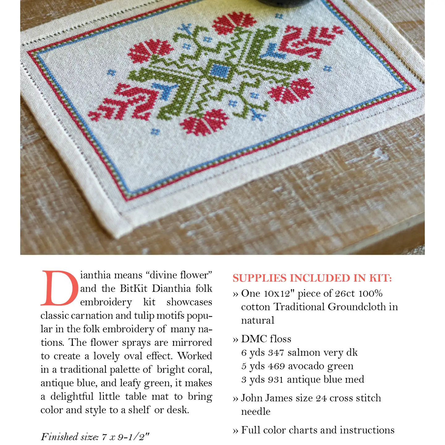 Avlea Folk Embroidery | Bitkit Dianthia Cross Stitch Kit