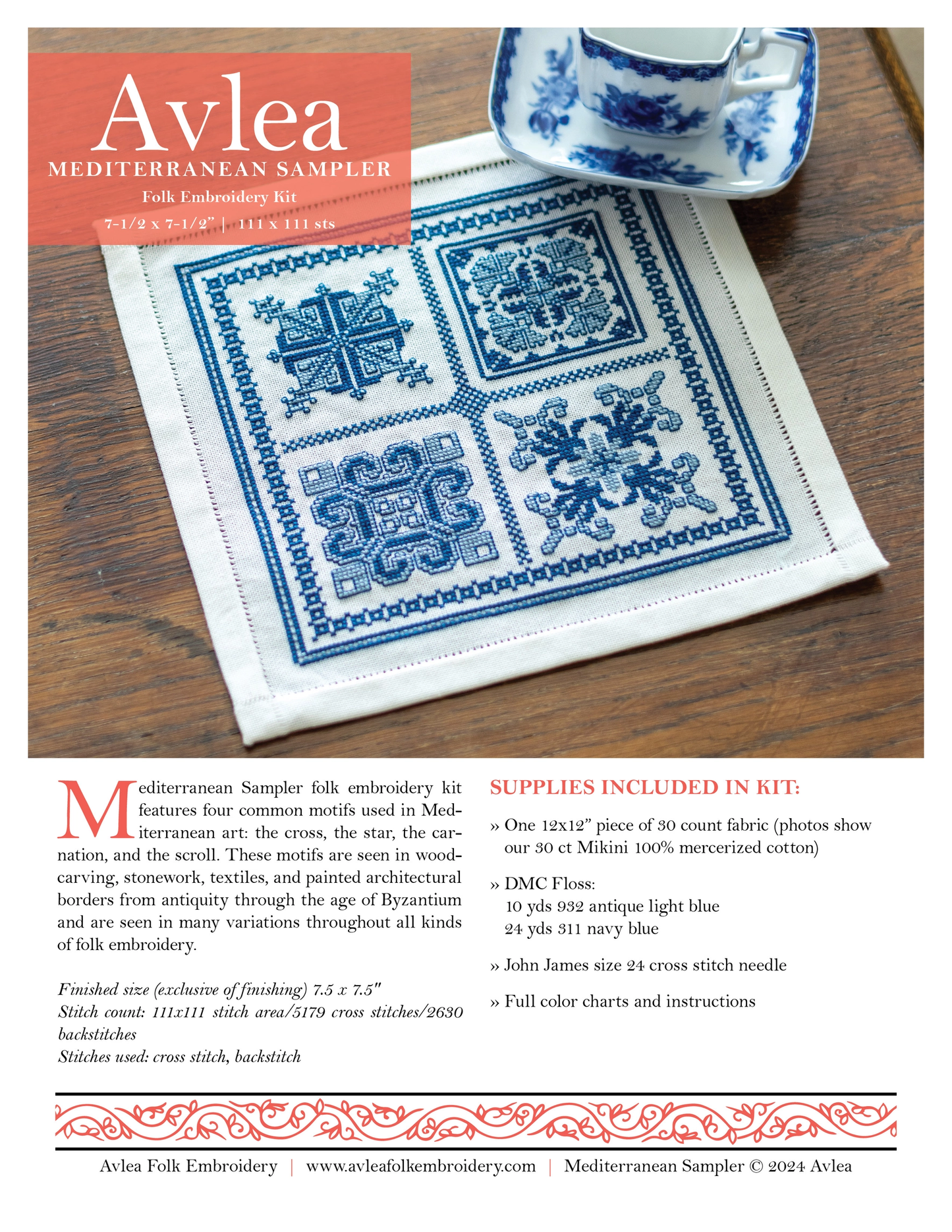 Avlea Folk Embroidery | Mediterranean Sampler Cross Stitch Kit