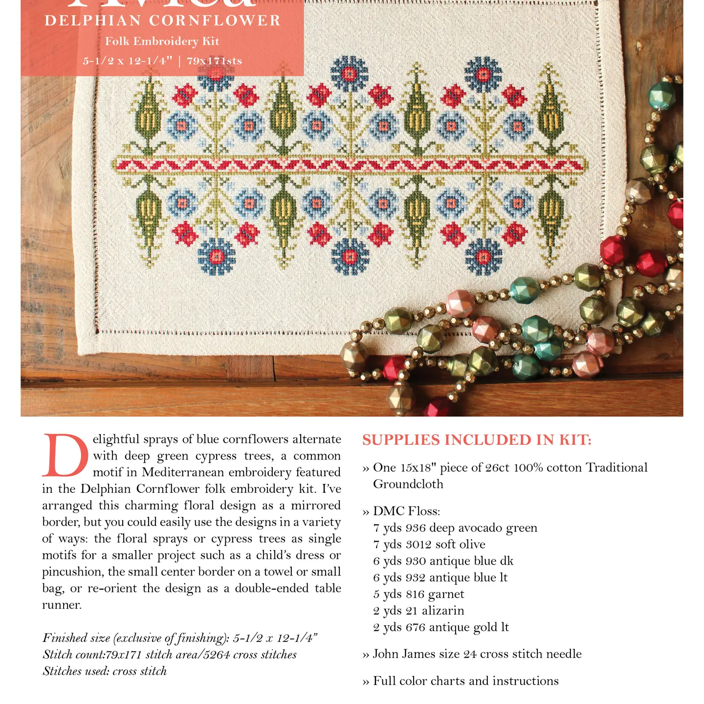 Avlea Folk Embroidery | Delphian Cornflower Cross Stitch Kit