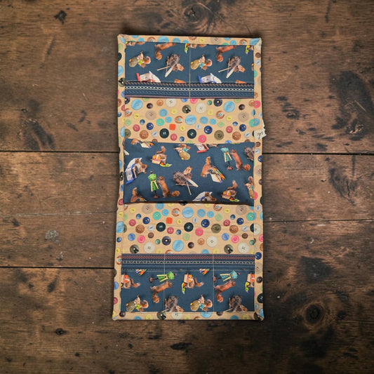 Designed by Cheri | Arm Rest Stitching Caddy Featuring Secret Life of Squirrels IV Fabrics