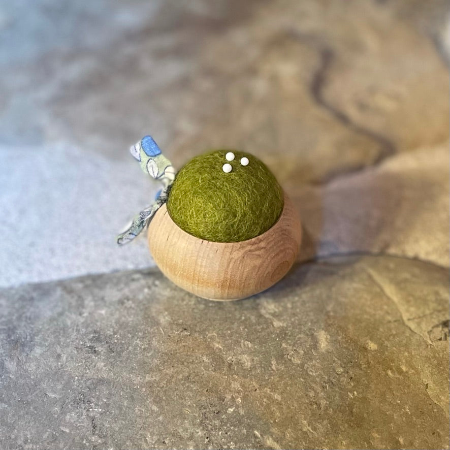 Brooklyn Haberdashery ~ Turned Wood Pincushion ~ Chartreuse