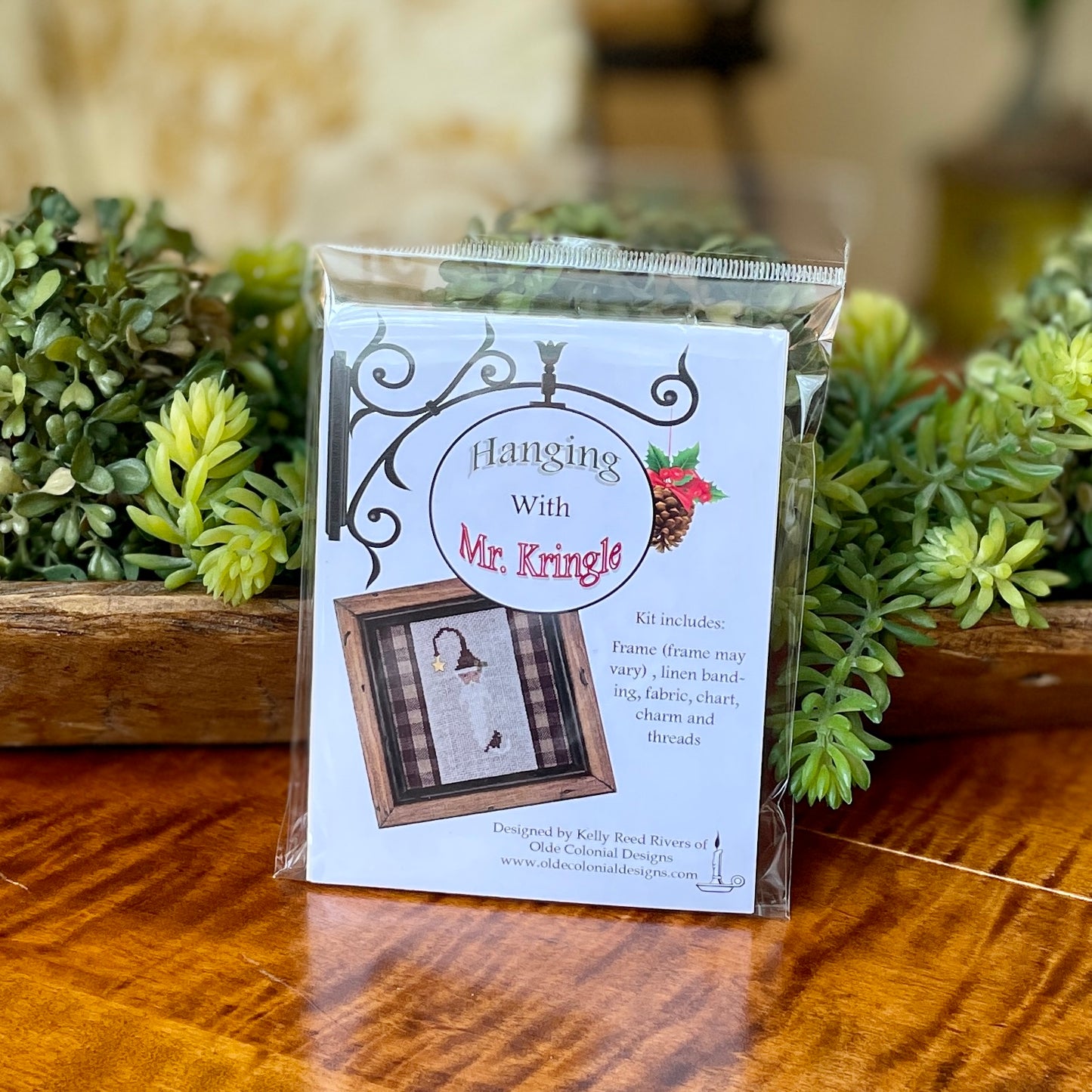 Olde Colonial Designs~ Hanging with Mr. Kringle Cross Stitch Kit