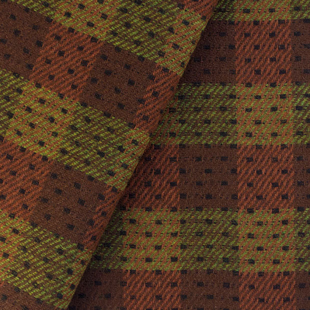 Dorr Mill ~ #4219  Green & Brown Geometric Wool Fabric