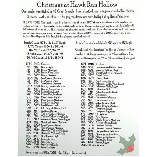 Carriage House Samplings ~ Christmas at Hawk Run Hollow Pattern