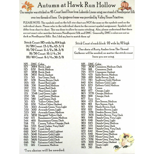 Carriage House Samplings ~ Autumn at Hawk Run Hollow Pattern