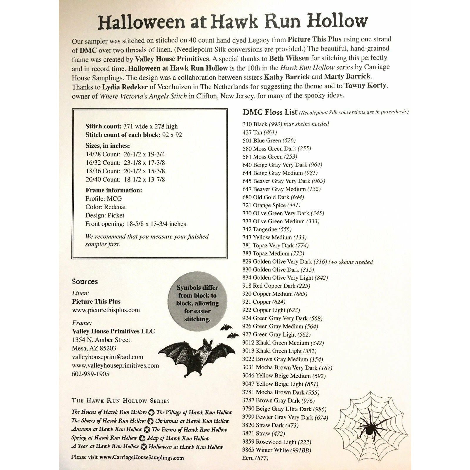 Carriage House Samplings ~ Halloween at Hawk Run Hollow Pattern