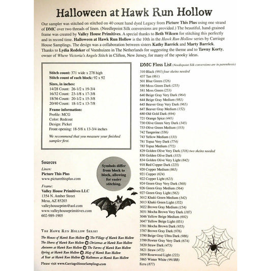 Carriage House Samplings ~ Halloween at Hawk Run Hollow Pattern