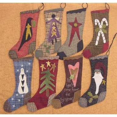Primitive Gatherings ~ 9" Wool Christmas Stockings Applique Kit