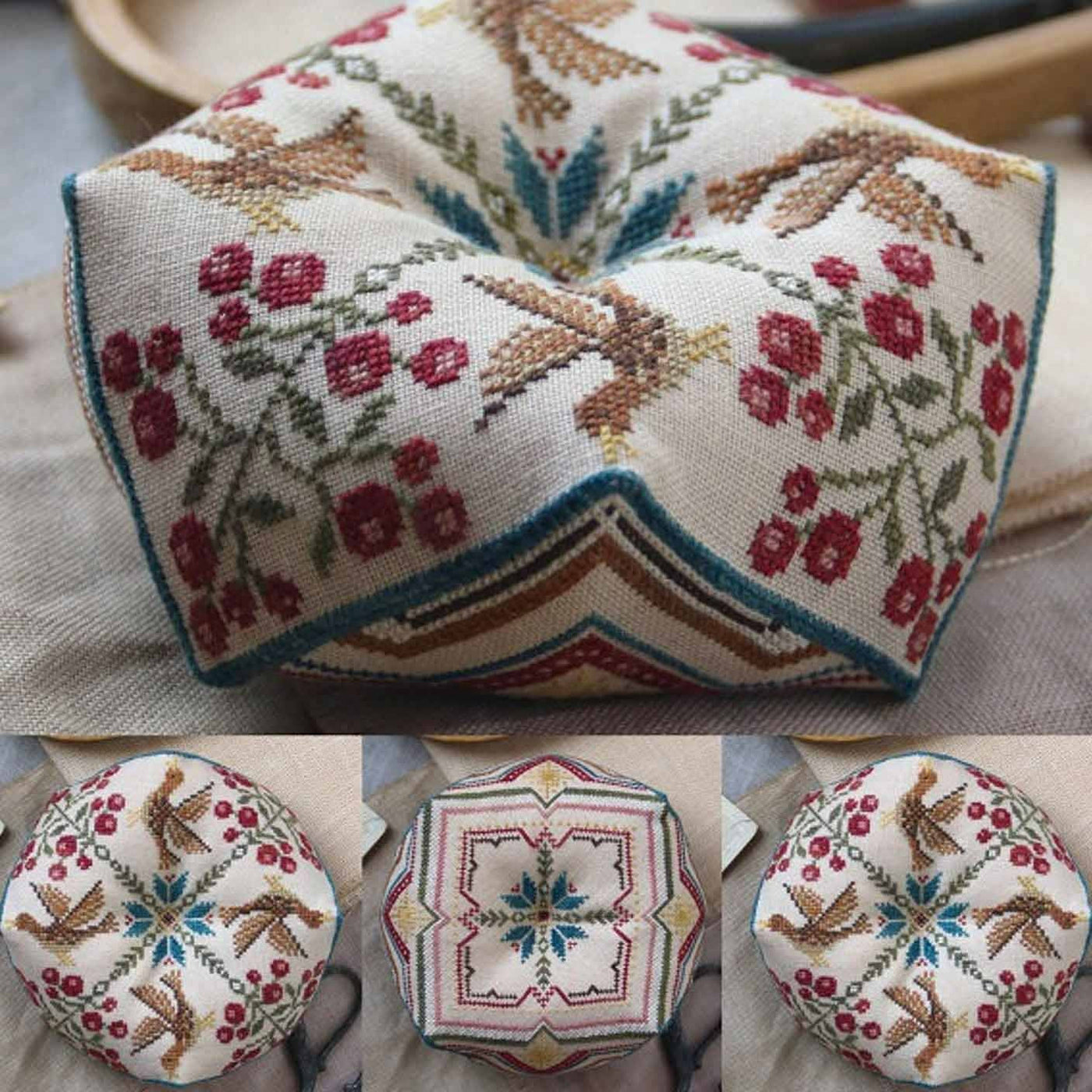 Heartstring Samplery ~ Brown Bird Biscornu Pattern
