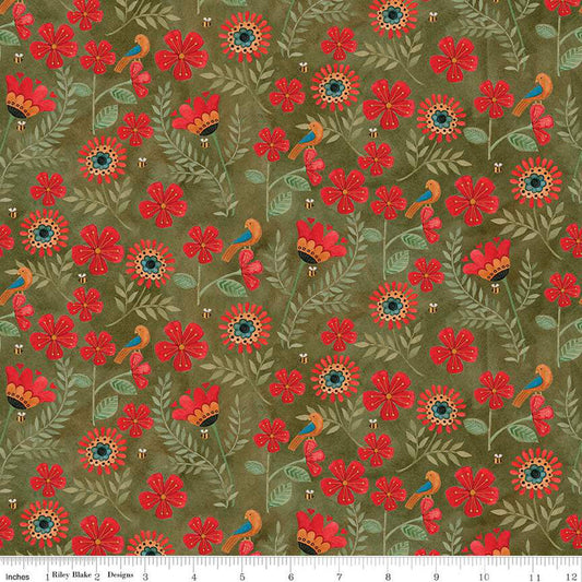 Teresa Kogut Stitchy Birds ~  Flowers Green C12601-Green
