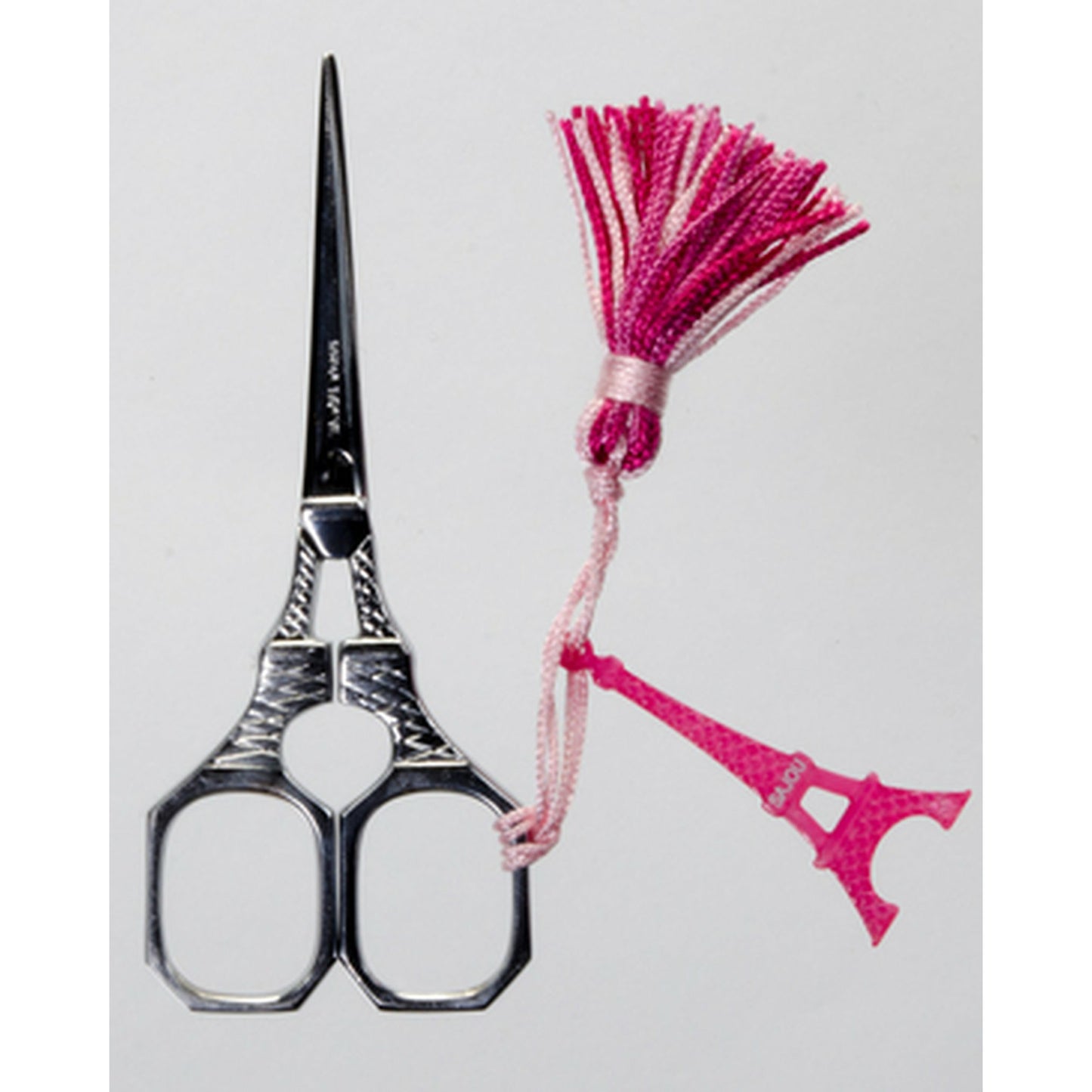 Sajou Eiffel Tower 4" Embroidery Scissors ~ Chrome Pink Tassel