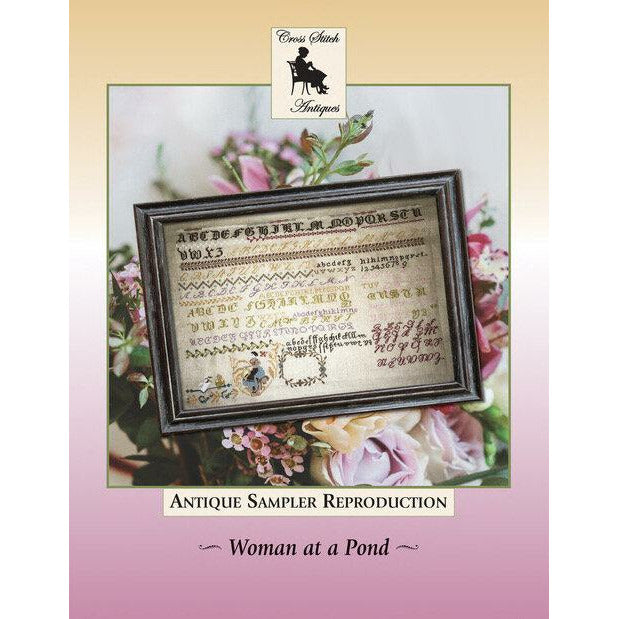 Cross Stitch Antiques ~ Antique Sampler of the Month #9 ~ Woman at a Pond Pattern
