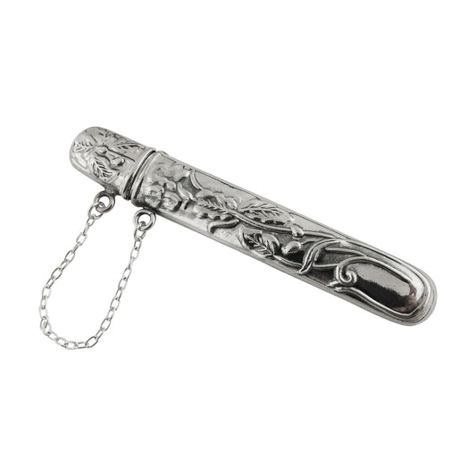 Sterling Silver Floral Vine Needle Case with Chain