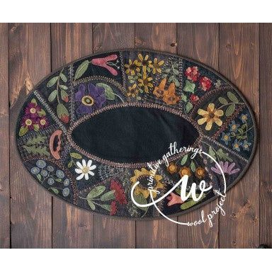 Primitive Gatherings ~ Flower Garden Crazy Table Mat Wool Applique Kit