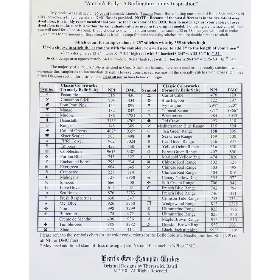 Heart's Ease Examplar Workes Hobby House Needleworks