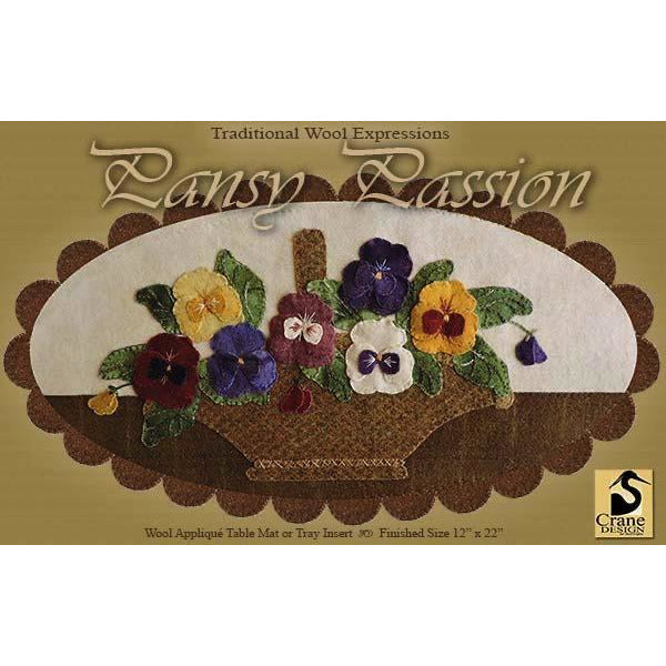 Crane Design ~ Pansy Passion Wool Applique Pattern