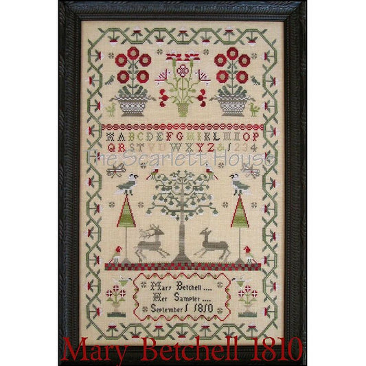 The Scarlett House ~ Mary Betchell 1810 Reproduction Sampler Cross Stitch Pattern