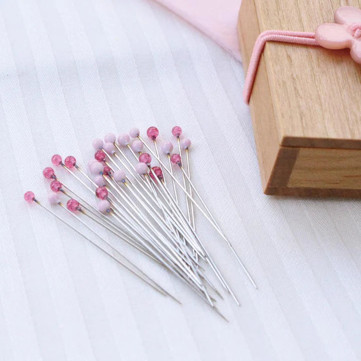 Coahana Glass Sewing Pins in a Cherry Wood Box