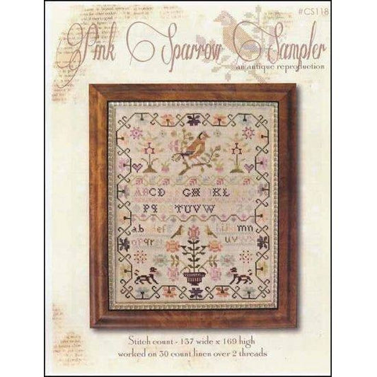 With Thy Needle & Thread ~ Pink Sparrow Reproduction Sampler Pattern