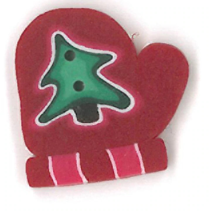 JABC ~ Small Red with Tree Mitten Button