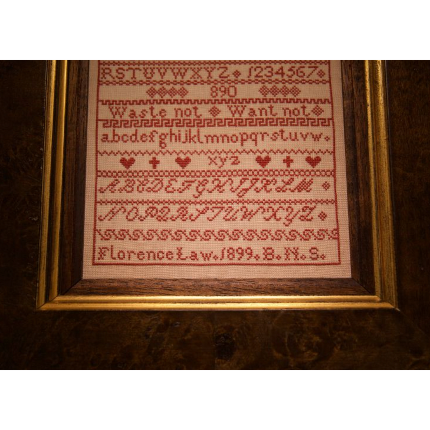 Hands Across The Sea ~ Florence Law 1899 Waste Not, Want Not Sampler Pattern