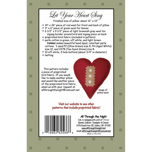 All Through the Night ~ Let Your Heart Sing Wool Applique Pattern