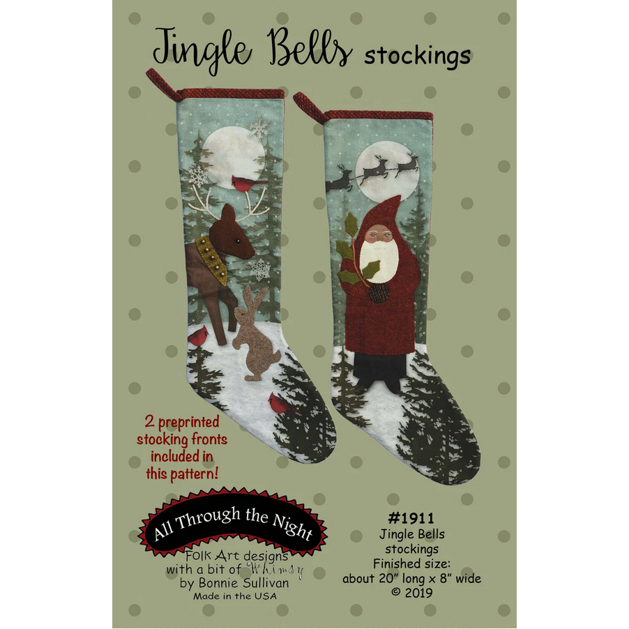 All Through the Night ~ Jingle Bells Stockings Wool Applique Pattern