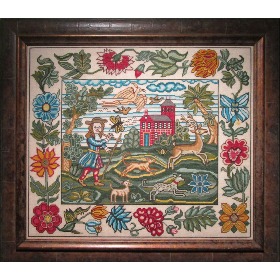 The Scarlet Letter ~ Man Dogs and Deer Reproduction Sampler Pattern