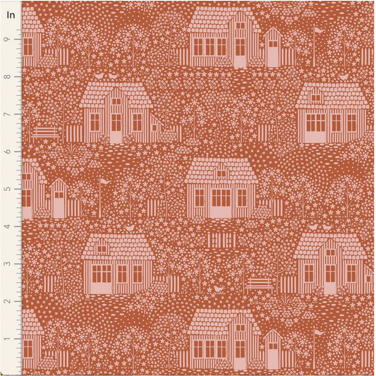 Tilda Fabrics ~ Hometown My Neighborhood Blender Rust TIL110059
