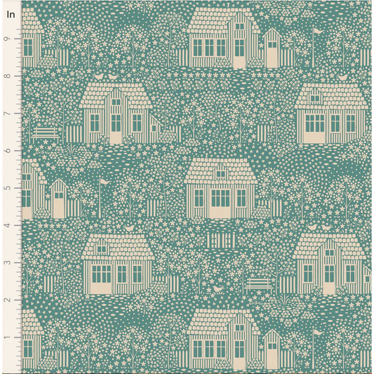 Tilda Fabrics ~ Hometown My Neighborhood Blender Teal TIL110061
