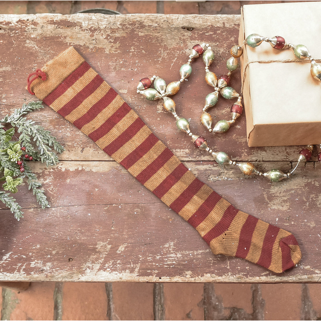 HHWW ~ 25" Antique Red Striped Wool Stocking