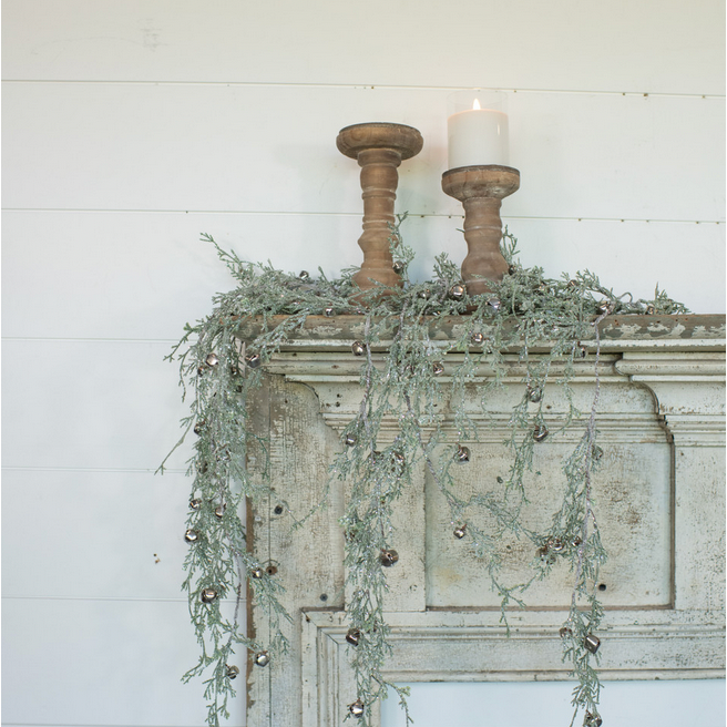 HHWW ~ 29" Silver Bell & Glittered Greens Swag