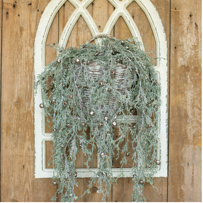HHWW ~ 29" Silver Bell & Glittered Greens Swag
