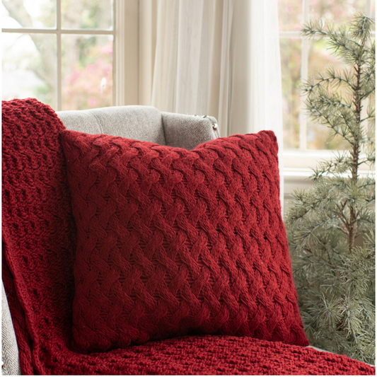 HHWW ~ 18" Red Basket Weave Knit Pillow