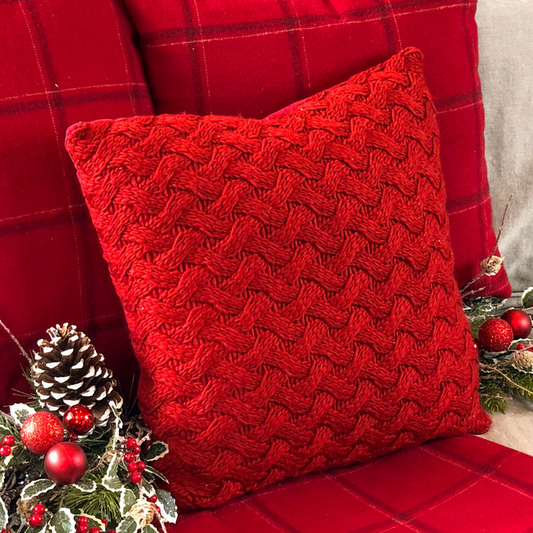 HHWW ~ 18" Red Basket Weave Knit Pillow