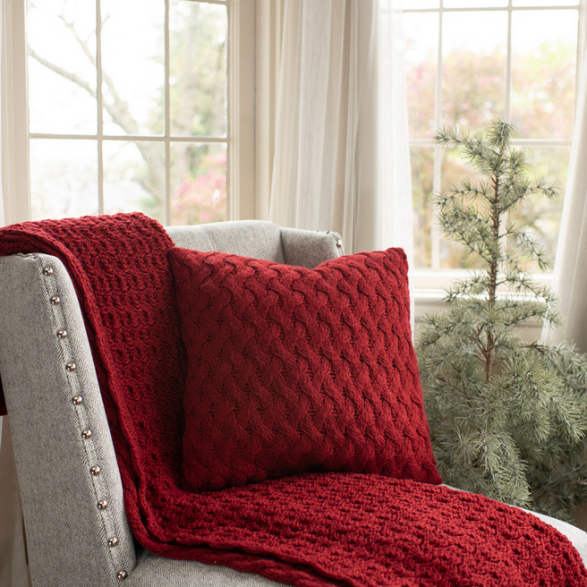 HHWW ~ 18" Red Basket Weave Knit Pillow