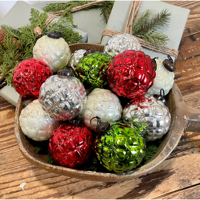 HHWW ~ 3" Silver Quilted Kugel Ornament