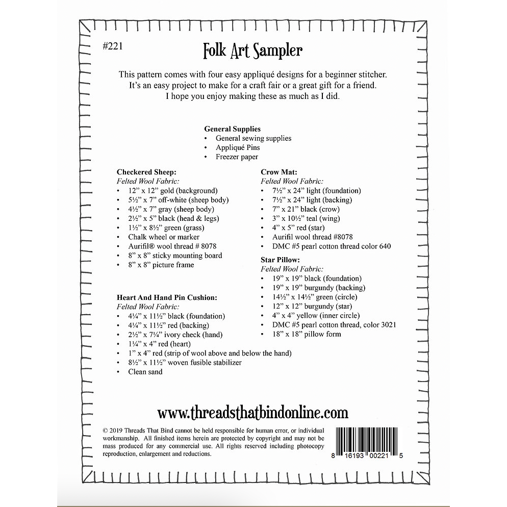 Threads That Bind ~ Folk Art Sampler - 4 Projects!
