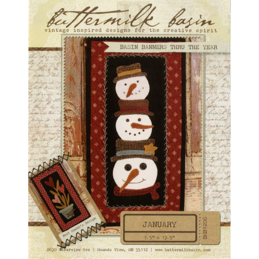 Buttermilk Basin ~ Basin Banners thru the Year January Stacked Snowman Applique Pattern