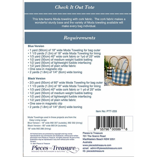 Pieces to Treasure ~ Check It Out Tote Sewing Pattern