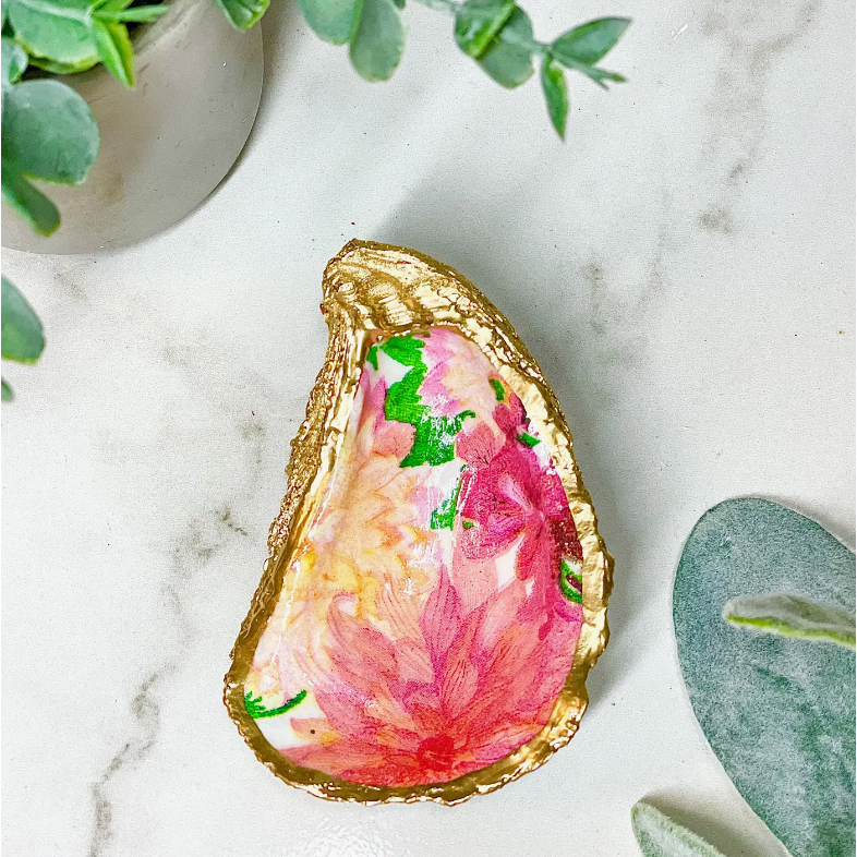 Oyster Trinket Dish ~ Summer Blooms